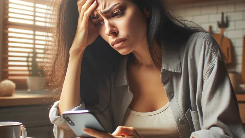 A frustrated mother struggling with the OurFamilyWizard app