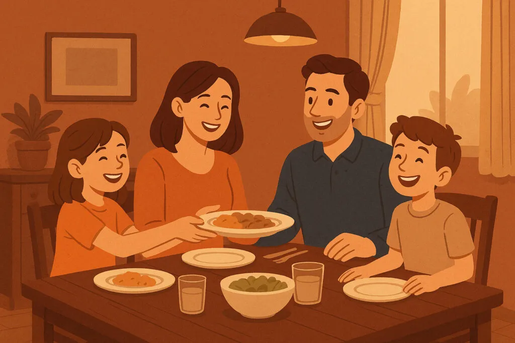Co-parenting dating strategies including a dinner at home with family and the new partner
