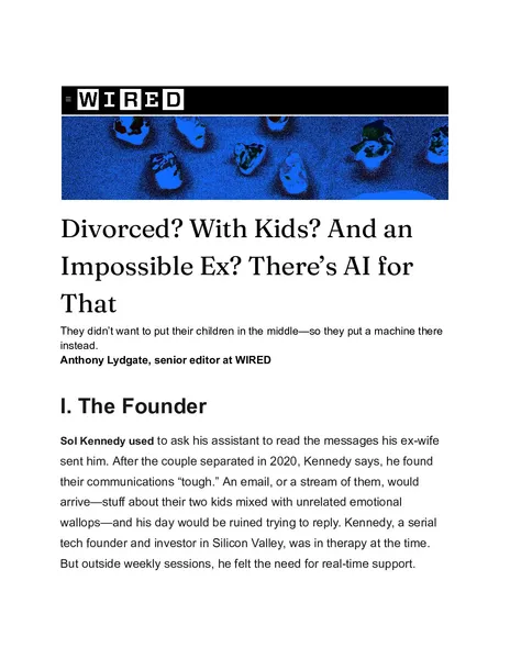 WIRED article: Divorced? With Kids? And an Impossible Ex? There’s AI for That.