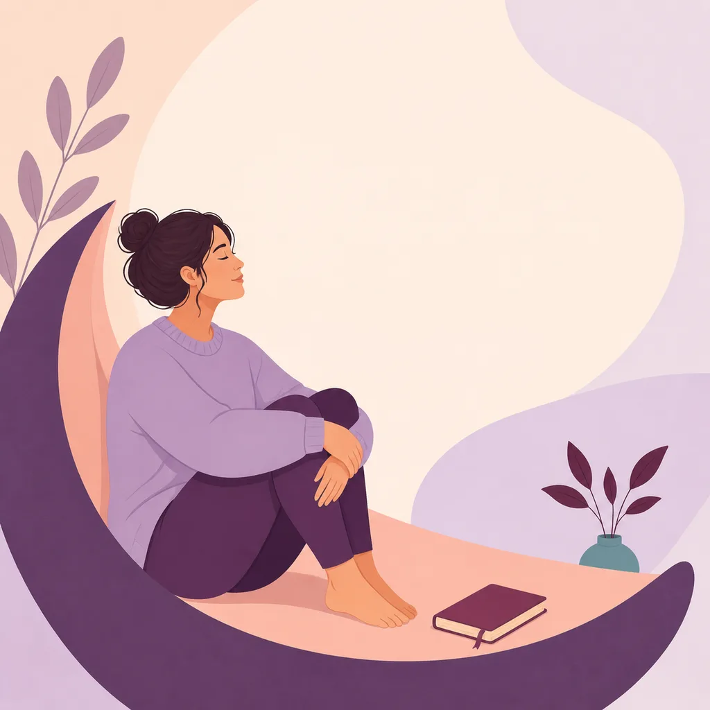 Parent sitting within a supportive curve beside a closed journal