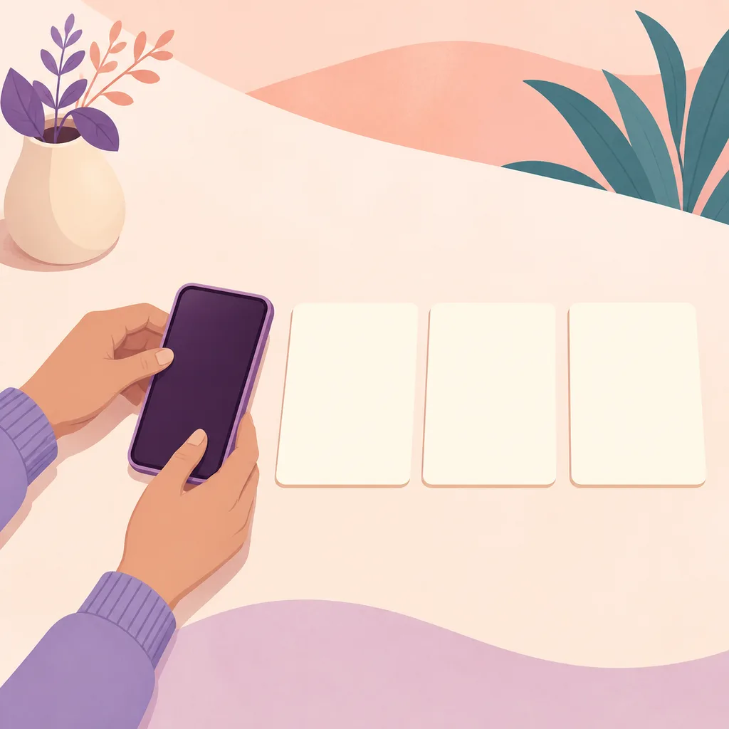 Parent’s hands placing a phone beside three blank message cards