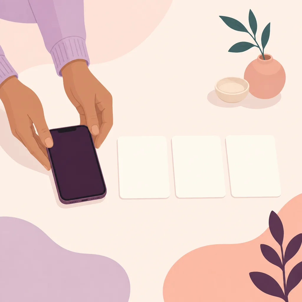 Parent’s hands placing a phone beside three blank message cards