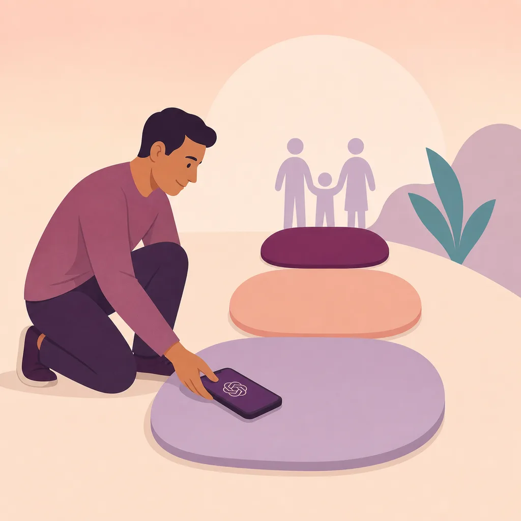Parent placing a phone beside a path of three rounded shapes